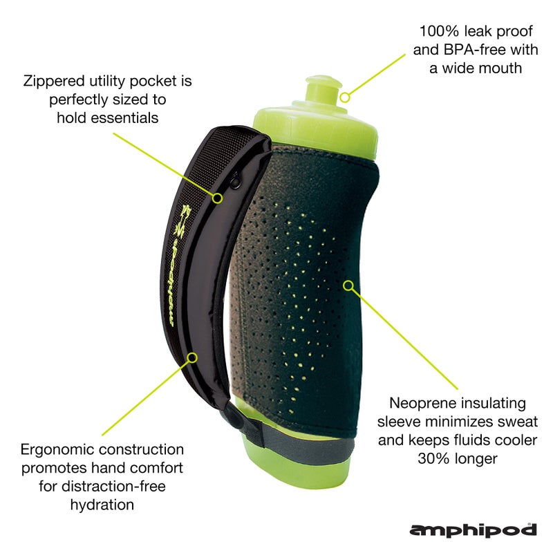 Amphipod Hydraform Handheld Thermal-Lite Water Bottle, BPA-Free, Insulated Sleeve, Storage Pocket for Running & Walking (20 oz.), Black - Image 2